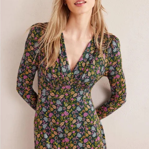 Boden Jersey Midi Tea Dress Chatsworth Green, Lotus Petal - Size 16/18 Regular - Picture 2 of 13